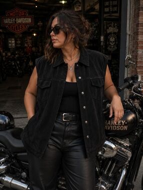 Vintage 80s 90s Harley-Davidson Black Suede Leather Vest Women’s XL